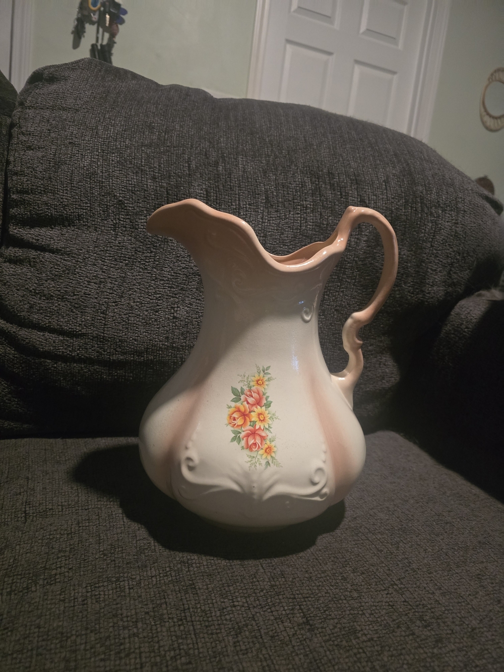 Vintage Peach Ironstone Water Pitcher